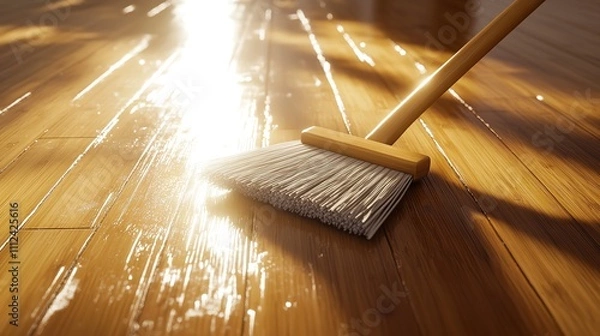 Fototapeta  Sweeping Bamboo Flooring with a Soft-Bristle Broom