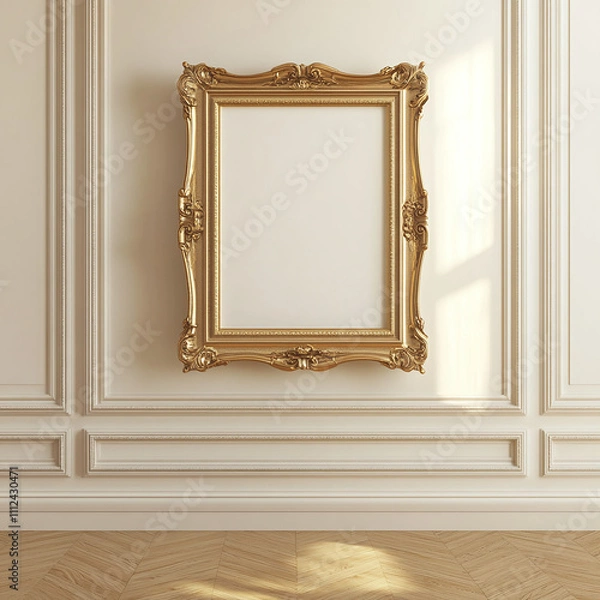 Fototapeta template, interior background with an empty frame for a painting in the style of minimalism and conciseness,in a light, white frame and in a dark frame