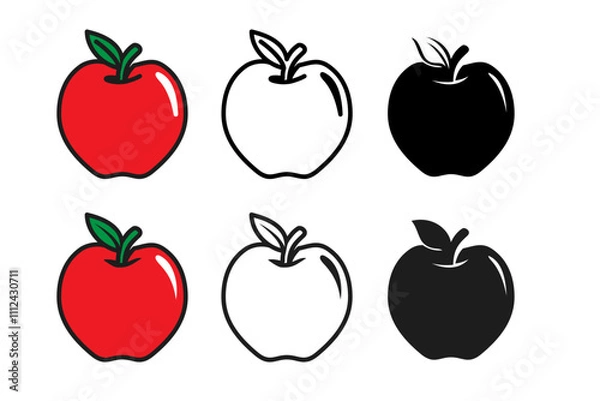 Fototapeta Apple icon set Apple icon collection green and red - vector outline and silhouette Apple line icon nutrition vector flat fruit. Apple stroke outline icon illustration logo