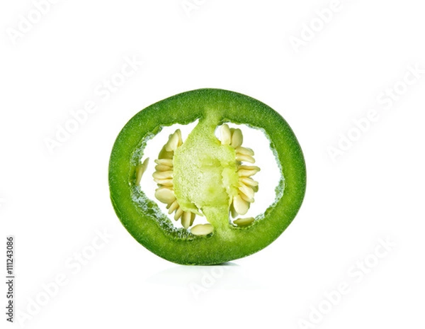 Obraz Green pepper slices on a white background