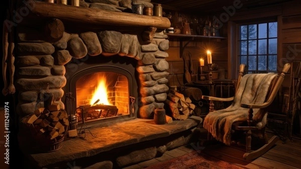 Fototapeta rustic fireplace fire