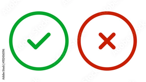 Fototapeta green tick mark and red cross mark icon set