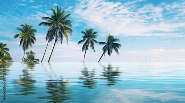 Fototapeta reflection palm trees background