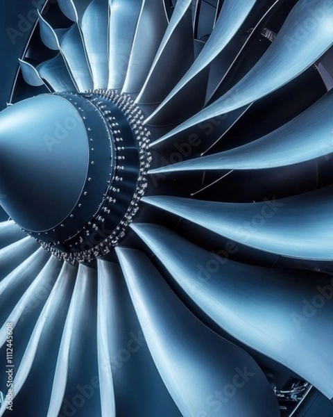 Fototapeta Close-up of a jet engine turbine showcasing its intricate design.