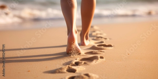 Obraz female feet on the sand at the beach Generative AI