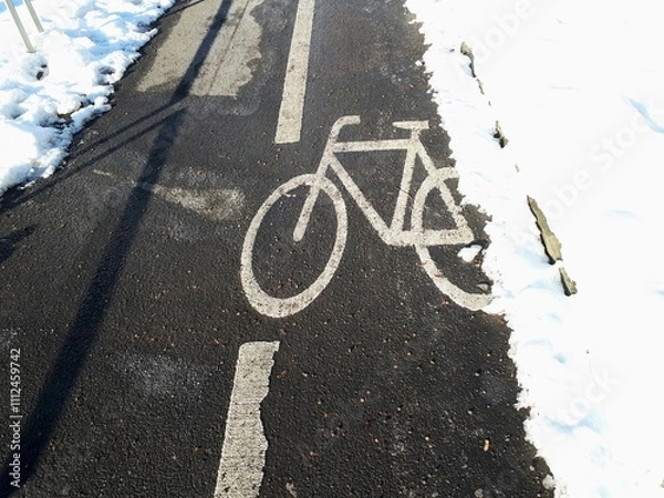 Fototapeta Snowy Bicycle Path in Germany on a Winter Day