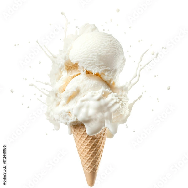 Fototapeta vanilla ice cream cone with milk splash