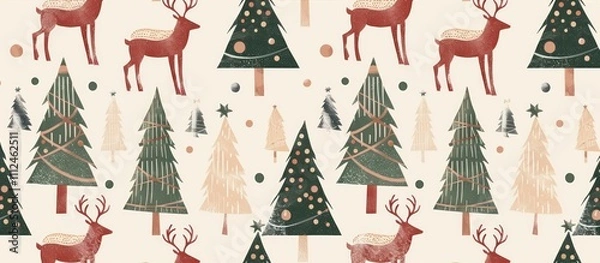 Fototapeta Geometric Christmas tree and reindeer antlers illustration pattern for background