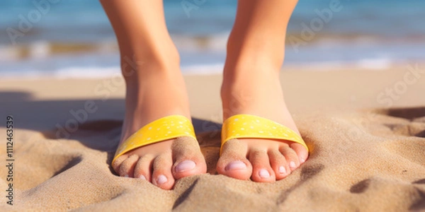 Obraz female feet on the sand at the beach Generative AI