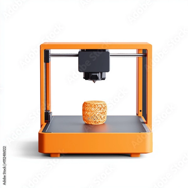 Fototapeta A 3D printer icon creating a simple object, all set against a white background.