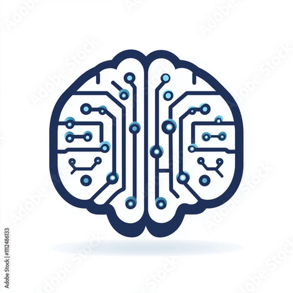 Fototapeta A stylized brain icon with circuit lines on a white background, representing artificial intelligence.