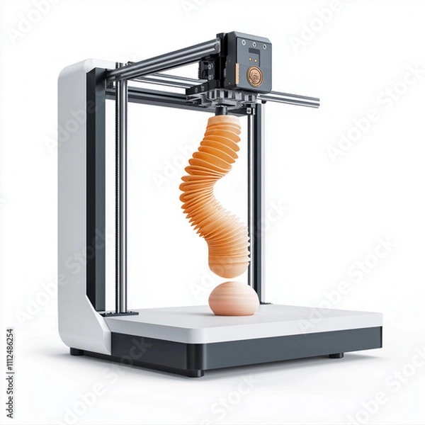 Fototapeta A 3D printer icon creating a simple object, all set against a white background.