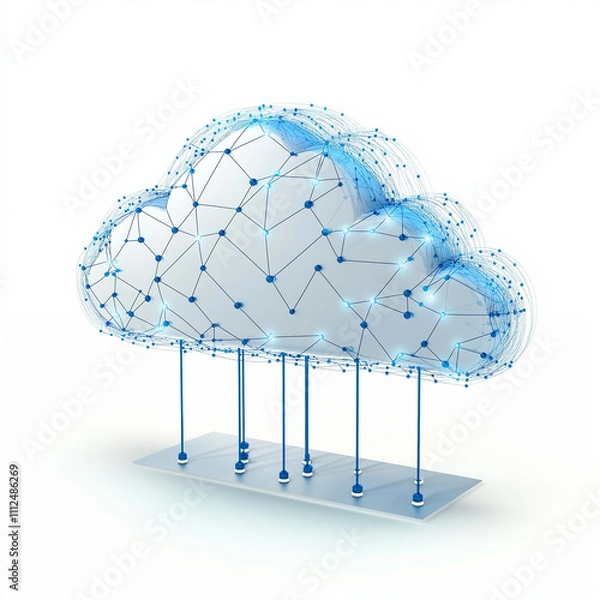 Fototapeta A cloud computing symbol with network lines, designed on a white background.