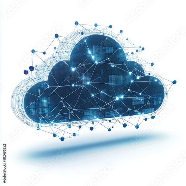 Fototapeta A cloud computing symbol with network lines, designed on a white background.