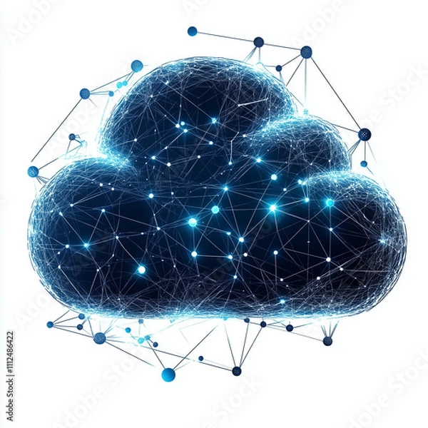 Fototapeta A cloud computing symbol with network lines, designed on a white background.