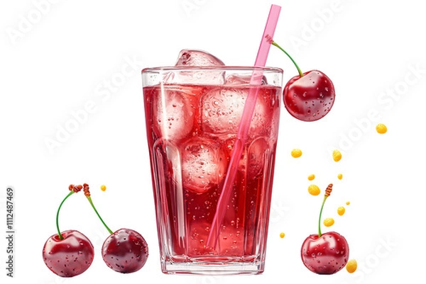 Fototapeta a glass of red liquid with ice and a straw