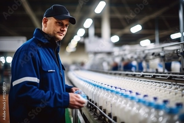 Fototapeta Worker in a work environment. Milk production