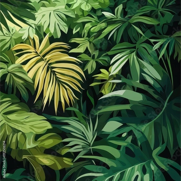Fototapeta Artistic foliage patterns, deep jungle, flat design illustration
