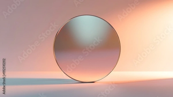 Fototapeta Minimalist image of circle mirror against sunset hues.