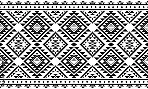 Fototapeta Southwest Aztec geometric Native American Mexican Navajo tribal ethnic seamless pattern fabric black and white design vector for textile printing