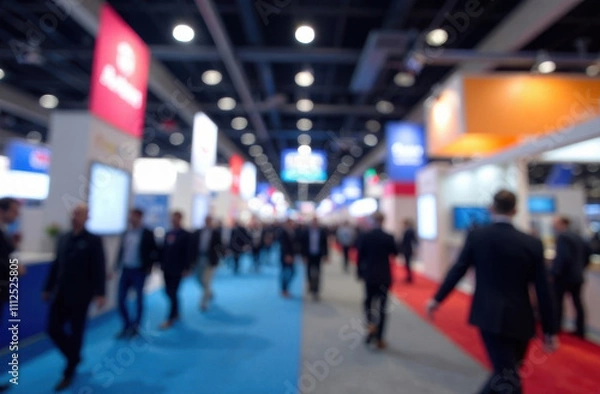 Fototapeta  Tradeshow motion blur with vibrant booth displays