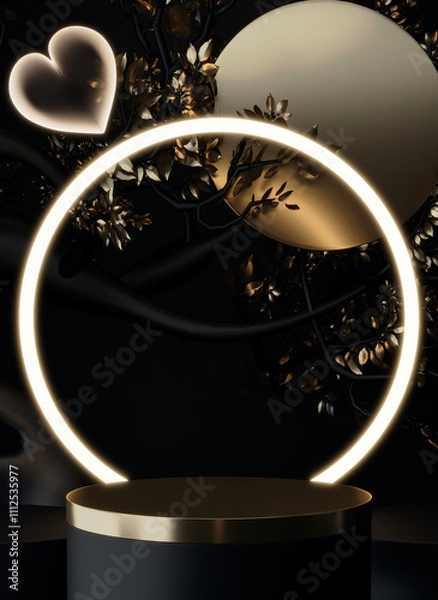 Fototapeta Fashion product background and stand black podium display with blank backdrops.