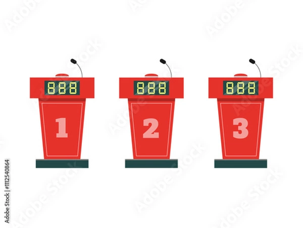 Fototapeta Set of empty game show stands with playing buttons isolated on white background. Vector stock