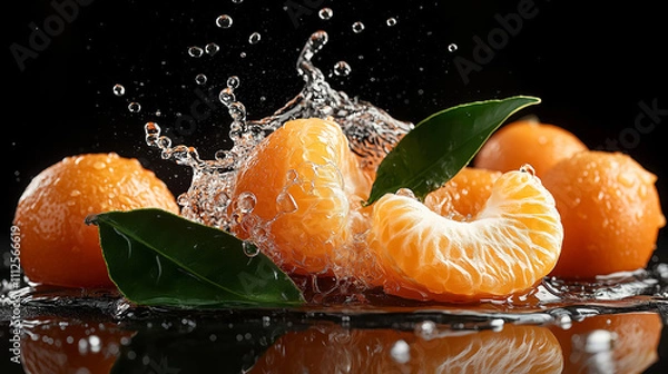 Obraz Water splashing on mandarins