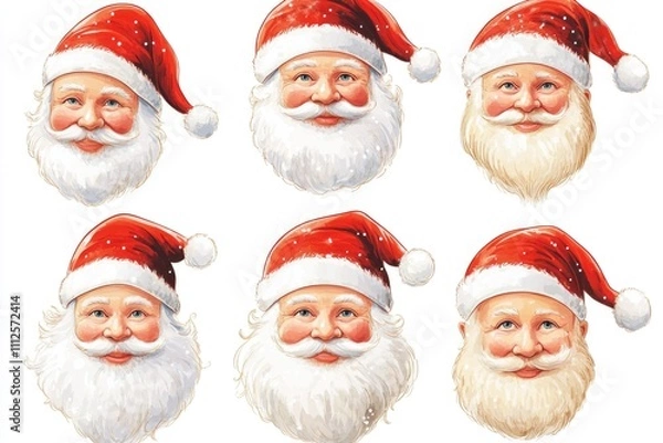 Fototapeta Six Santa Claus heads with different facial expressions