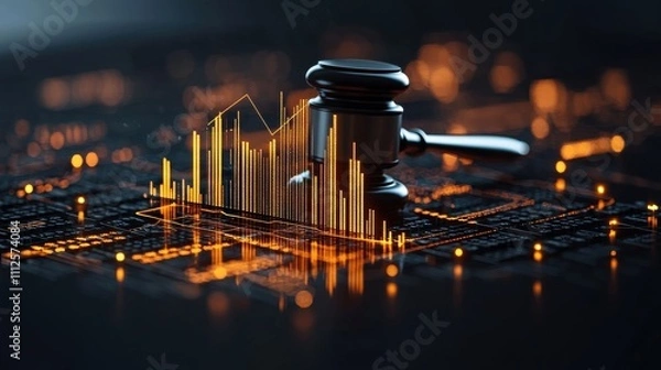 Fototapeta Financial law trends analyzing stock market with a glowing gavel