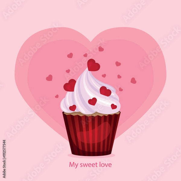 Obraz Pink cupcake with hearts.