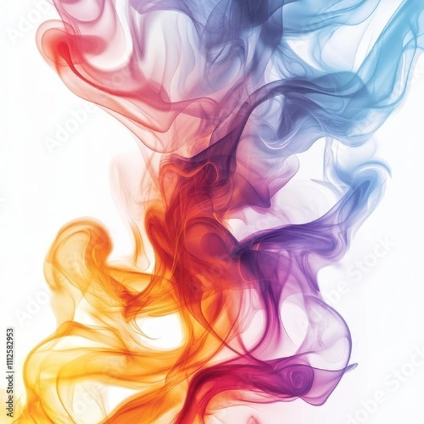 Fototapeta Colorful flames swirling into abstract shapes, glowing dynamically on a clean white background for striking contrast