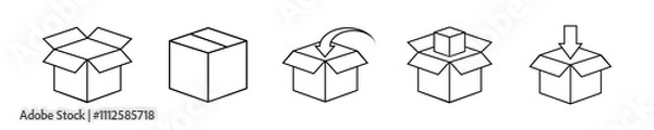 Obraz delivery box or parcel vector icons set (fill only eps file) on white background. product, cargo, package, packing, export, shipping, pack, deliver, delivering, packaging, mail, transport concept