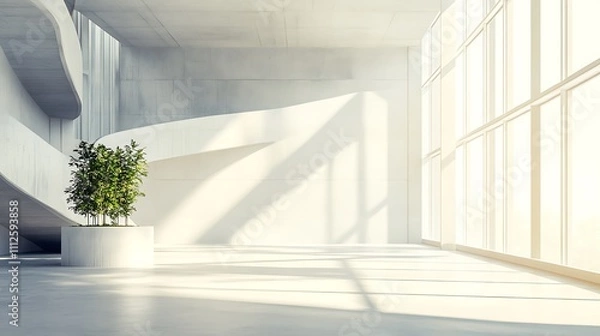 Fototapeta Sunlit Modern Lobby: 3D Render of a Spacious Concrete Interior. AI Generated