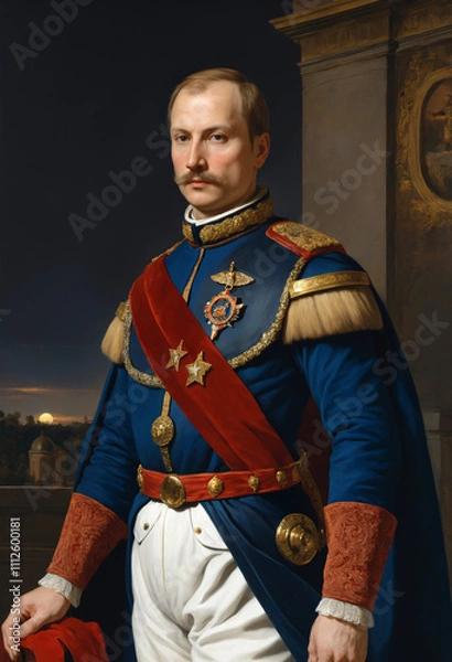 Fototapeta Renaissance-style painting portrait of a 19th century marshal, Generative AI	