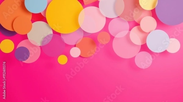 Fototapeta A vibrant and playful arrangement of colorful circles on a solid pink background