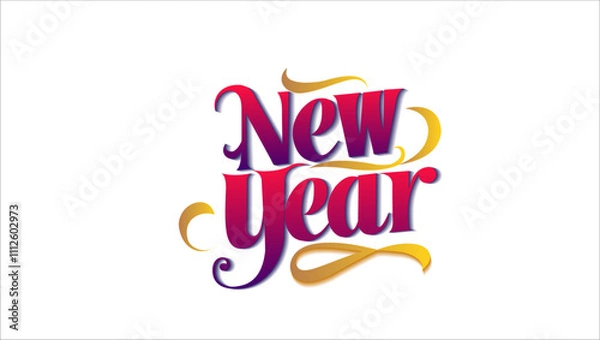 Fototapeta The image is a simple and elegant New Year greeting featuring New Year in a colorful stylish font on a clean white background emphasizing modern minimalism
