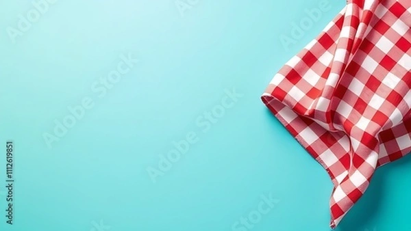 Fototapeta Fabric cloth or placemat on wood table top on blue pastel