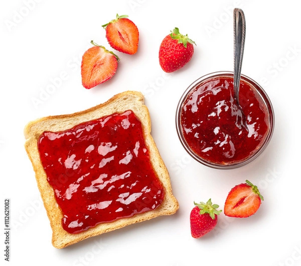 Obraz Bread toast with strawberry jam and fresh strawberries