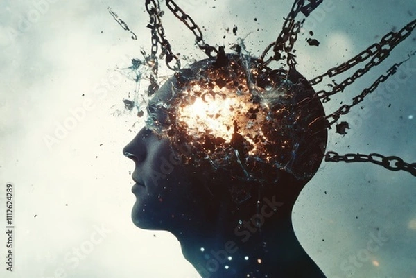 Obraz Explosive thoughts with chains and light particles