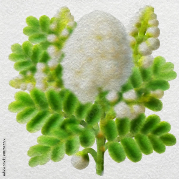 Obraz White Acacia Flower in Watercolor Style with clipping path