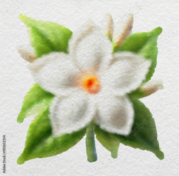 Obraz White Floral Bloom with Green Leaves with clipping path