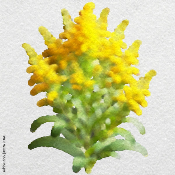 Obraz Golden Yellow Floral Stalk with Green Foliage with clipping path