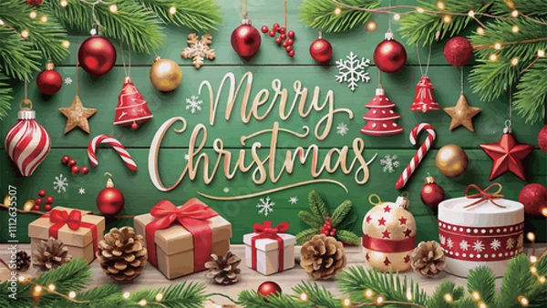 Fototapeta Merry Christmas greeting background template