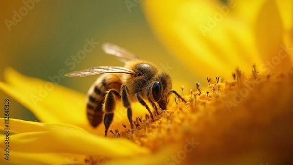 Fototapeta A close up of a bee on a yellow flower