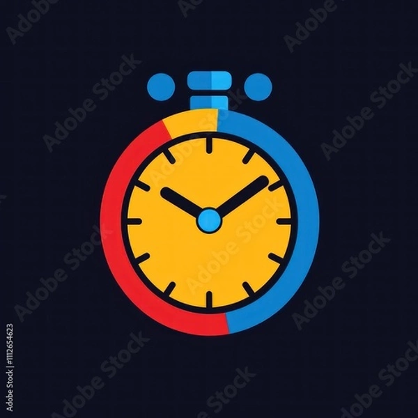 Fototapeta Colorful Stopwatch Icon on Dark Background Illustrating Time Management and Efficiency in Minimalist Design for Creative Projects