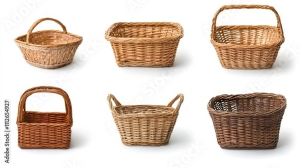 Fototapeta Intricately crafted wicker baskets displayed artistically against a crisp white backdrop