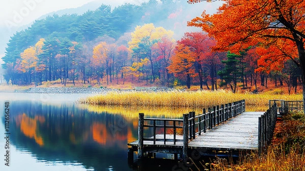 Obraz the beautiful landscape of Nami island during the autumn foliage, Korea.