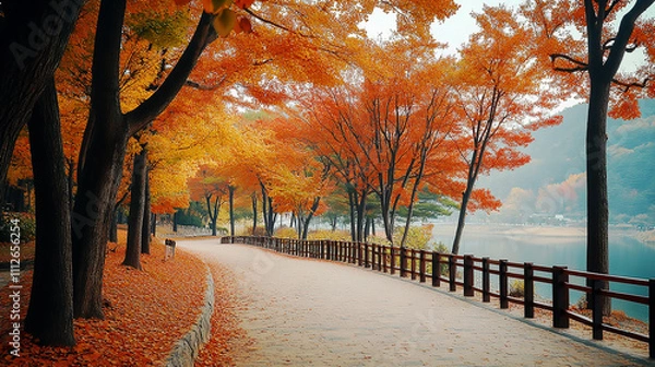 Obraz the beautiful landscape of Nami island during the autumn foliage,Korea.