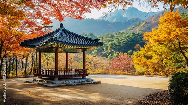 Obraz the beautiful landscape of Nami island during the autumn foliage, Korea.